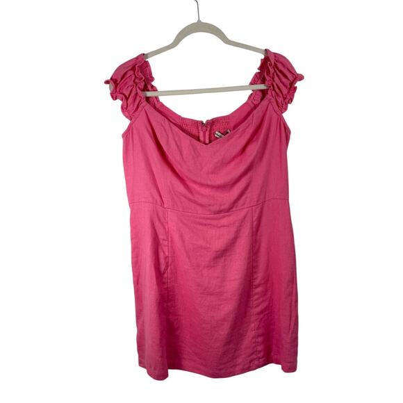 Abercrombie & Fitch Hot Pink Linen Blend Wide Strap Mini Dress Preppy Womens Lrg - Picture 1 of 8